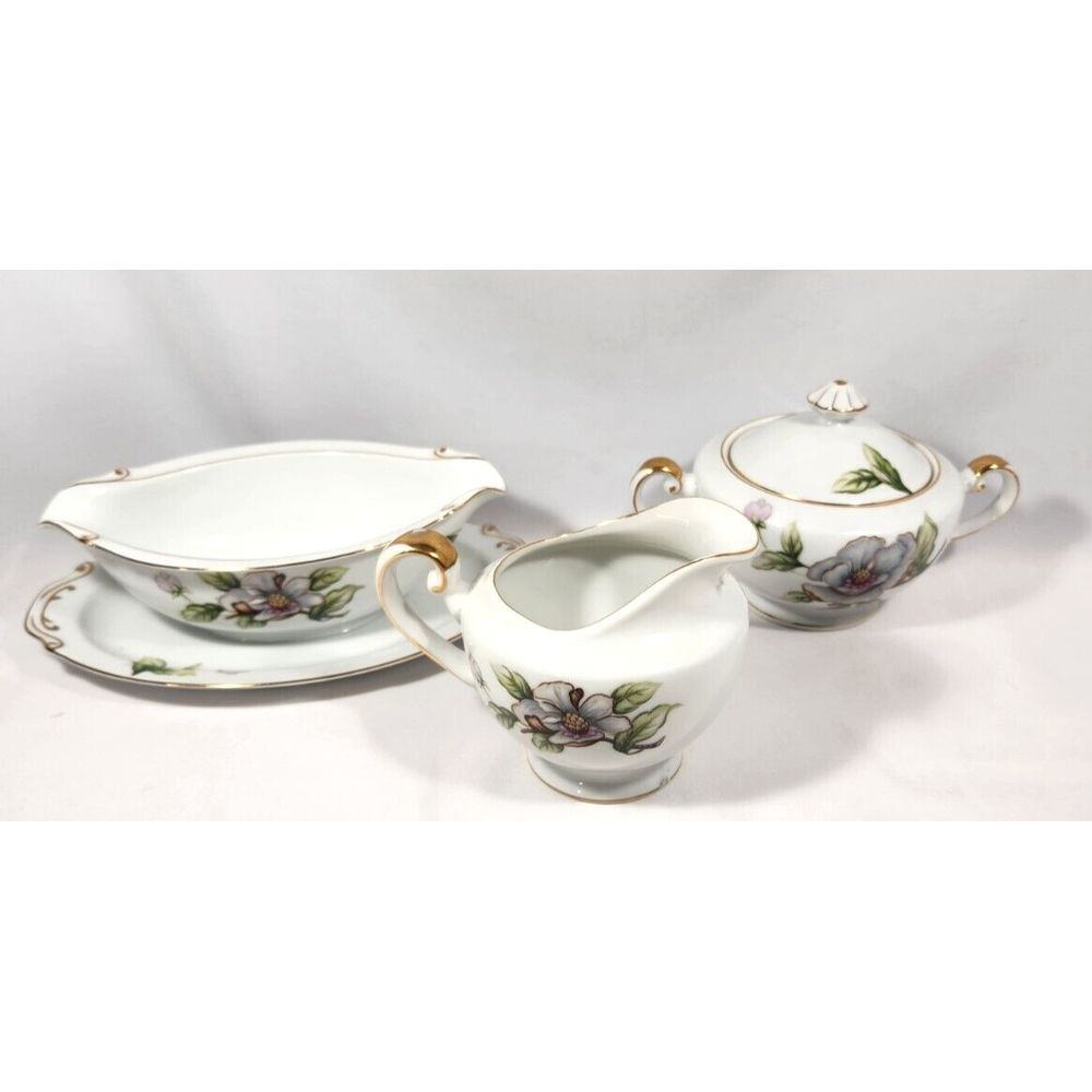 (lot of 3) 1950's Roselyn China DOGWOOD Creamer Sugar Bowl w/Lid Gravy Boat